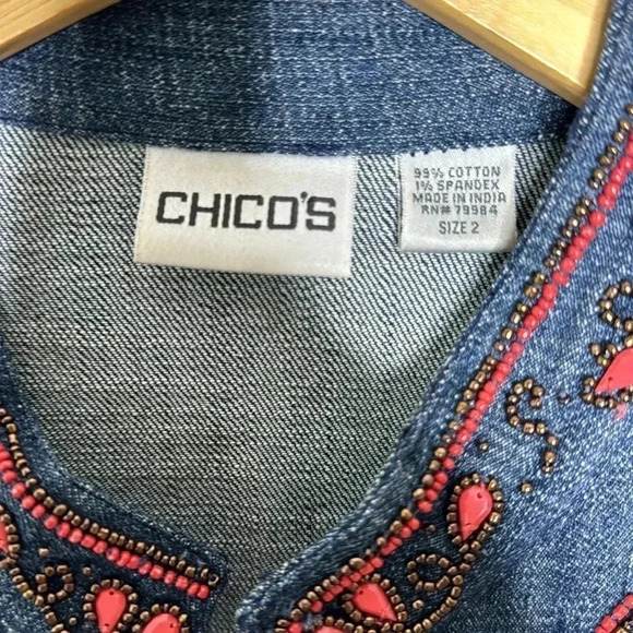 Chico’s beaded jean jacket size 2 in medium blue wash - Picture 3 of 4